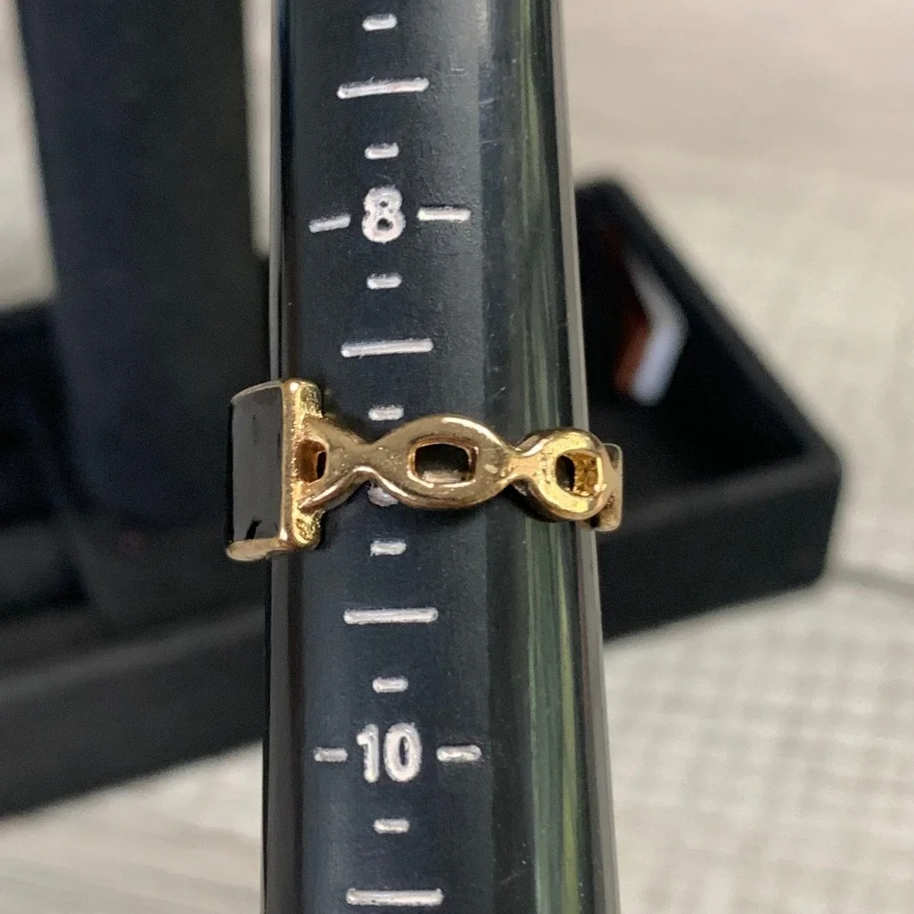 Gold Tone Square Black Enamel Infinity Link Band Statement Ring Size 9